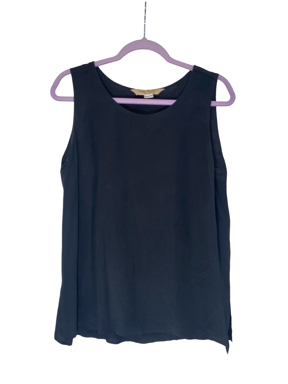 Marina Rinaldi Sleeveless 100% Silk Top Navy Blue Size L Scoop Neck